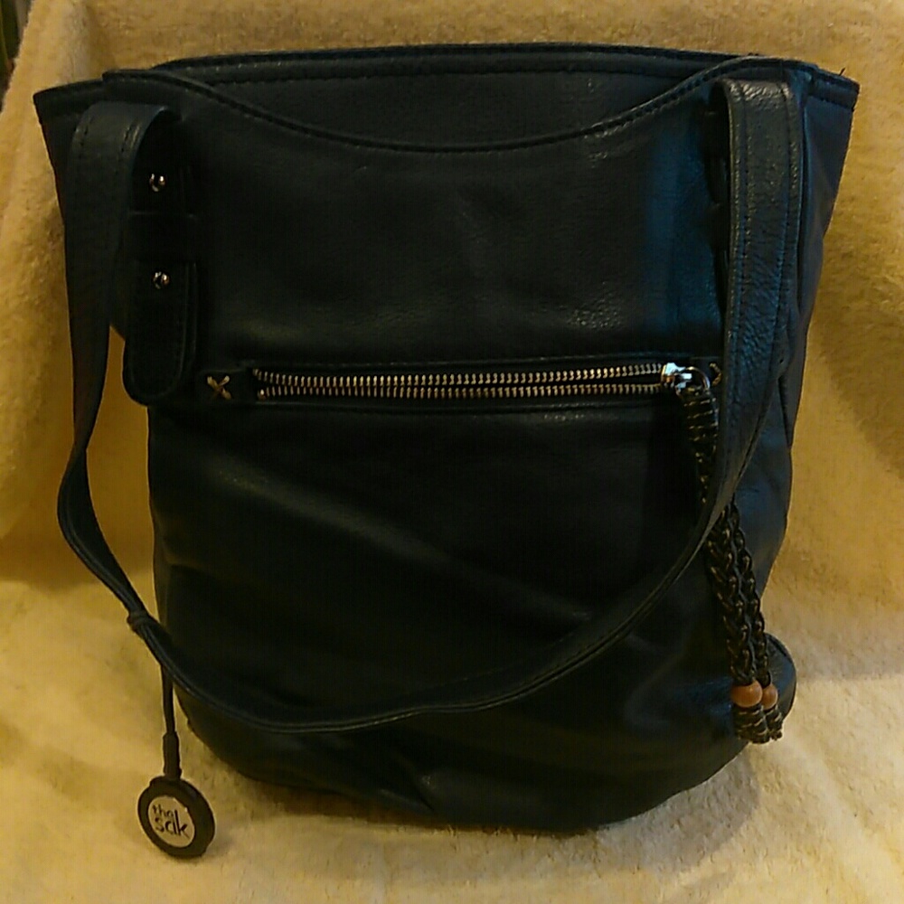 Blue leather handbag